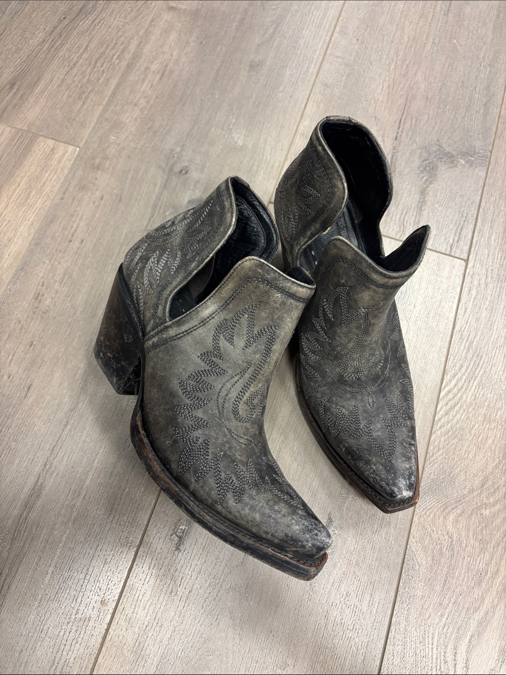 Ariat Gray Distressed Western Ankle Boots - Picture 2 of 8